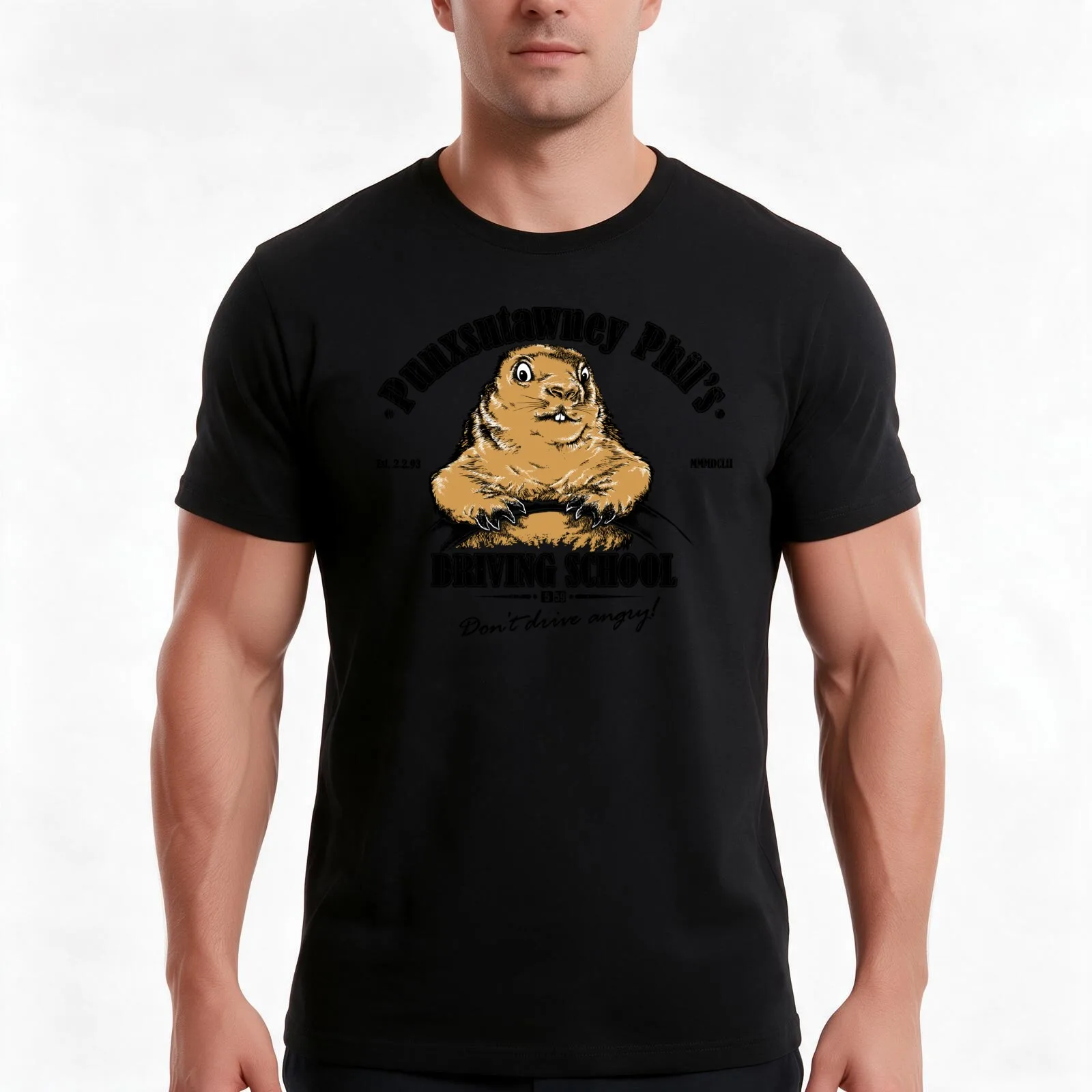 Punxsutawney Phil's Driving School T-Shirt, Summer Casual Cotton Tee, Oversized Streetwear Tops, Vintage Graphic Print