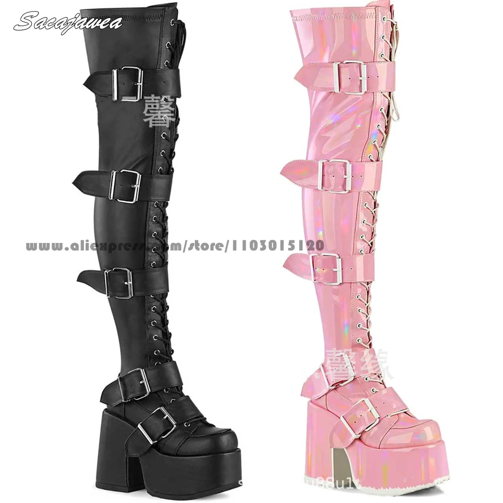 

Patent Leather Chunky Heel Over Knee Sexy Modren Boots 2025 New Fashion All-Match Casual Lady Boots Y2K Size 35-46 Modren Boots