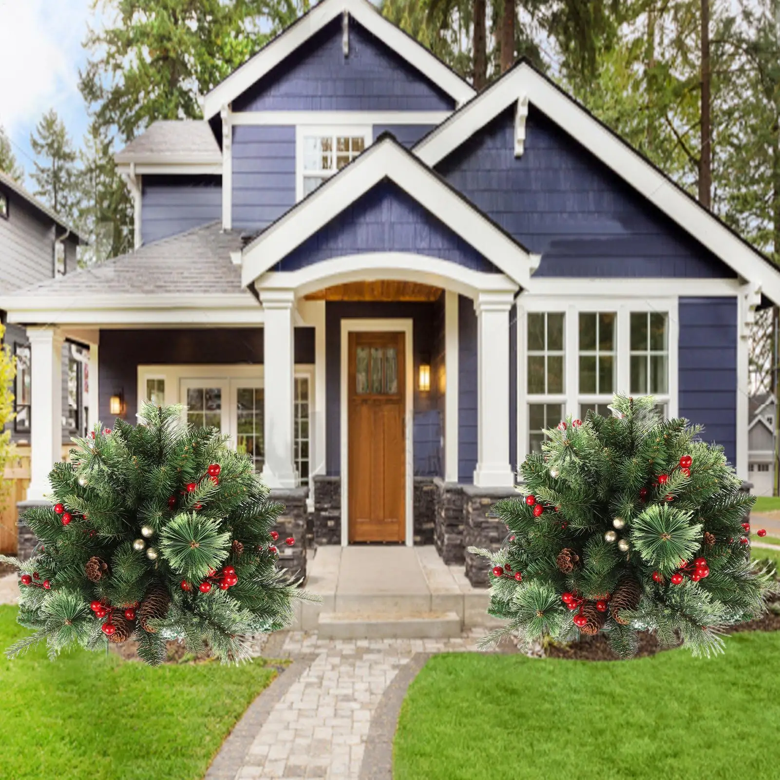 

Yard Stakes Christmas Tree Stake With Cones Red Berries Insert Decoration Art Ground Spikes For Spring Porch Backyard Pathway