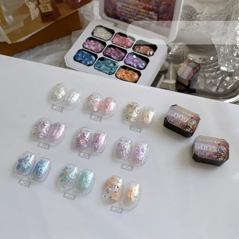 9Colors Cloud Brocade Nail Fairy Powder Nail Polish Glue 2024 New Immortal Powder Paste Texture 3D Modeling Glue Nail Ornamen