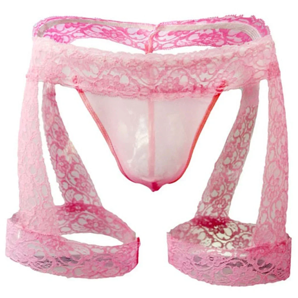 

Men Sexy Lace Lingerie with Garter Belt Underwear Boxers Erotic Sissy Panties See Through Mesh Sheer Open Butt Buttocks Thongs