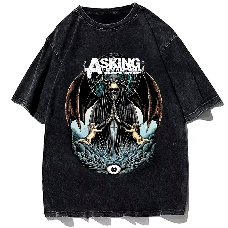 ASKING ALEXANDRIA Gothic Printed T-shirt Many-eyed Devil Graphic T Shirt Fashion Cotton Vintage Wahed Loose Oversized Men Tees