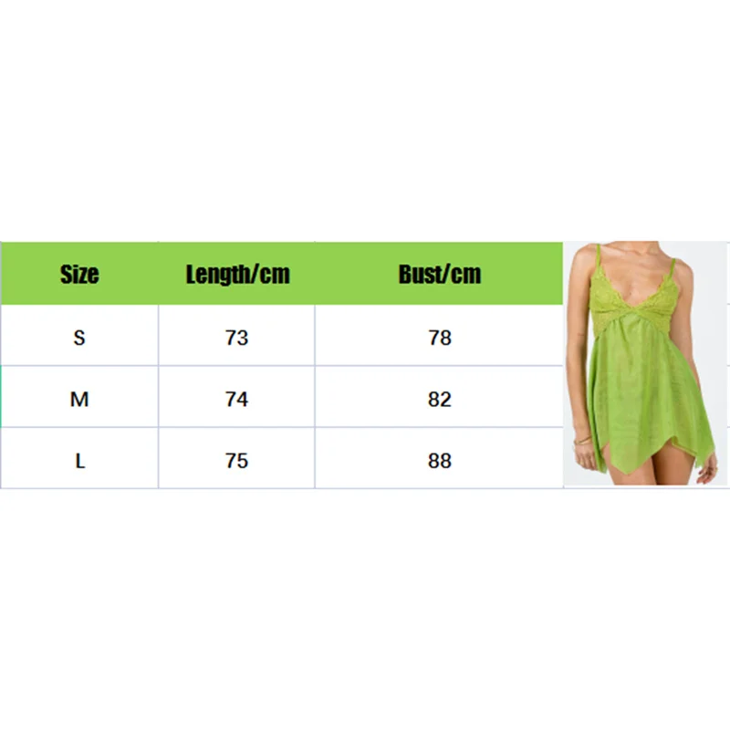 Xingqing Women Fairy Dress Green Lace Spaghetti Strap Sleeveless Mesh A Line Mini Dress Halloween Cosplay Costume Clubwear