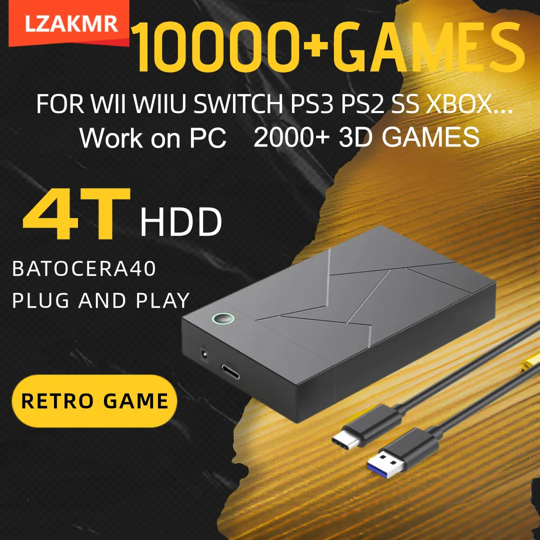 Retro Gaming GameForge 4TB Batocera 40 System Plug and Play Portable Game Drive 10000+Games 4T HDD For PS3/PS2/WIIU/SWITCH/