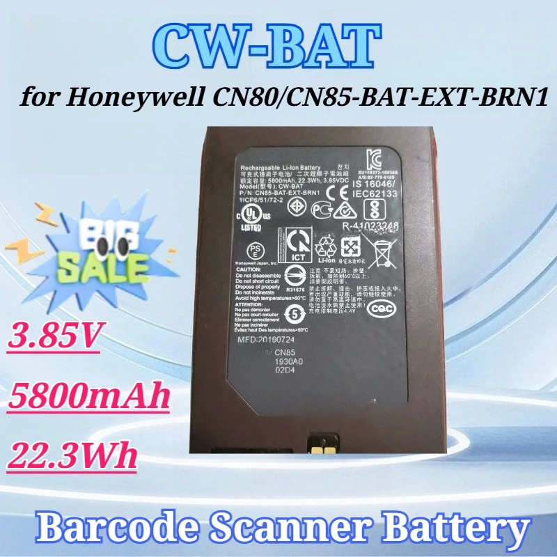 

3.85V 5800mAh 22.3Wh for CW-BAT for Honeywell CN80 CN85-BAT-EXT-BRN1 CX80-BAT-EXT-WRLS1 Barcode Scanner Battery