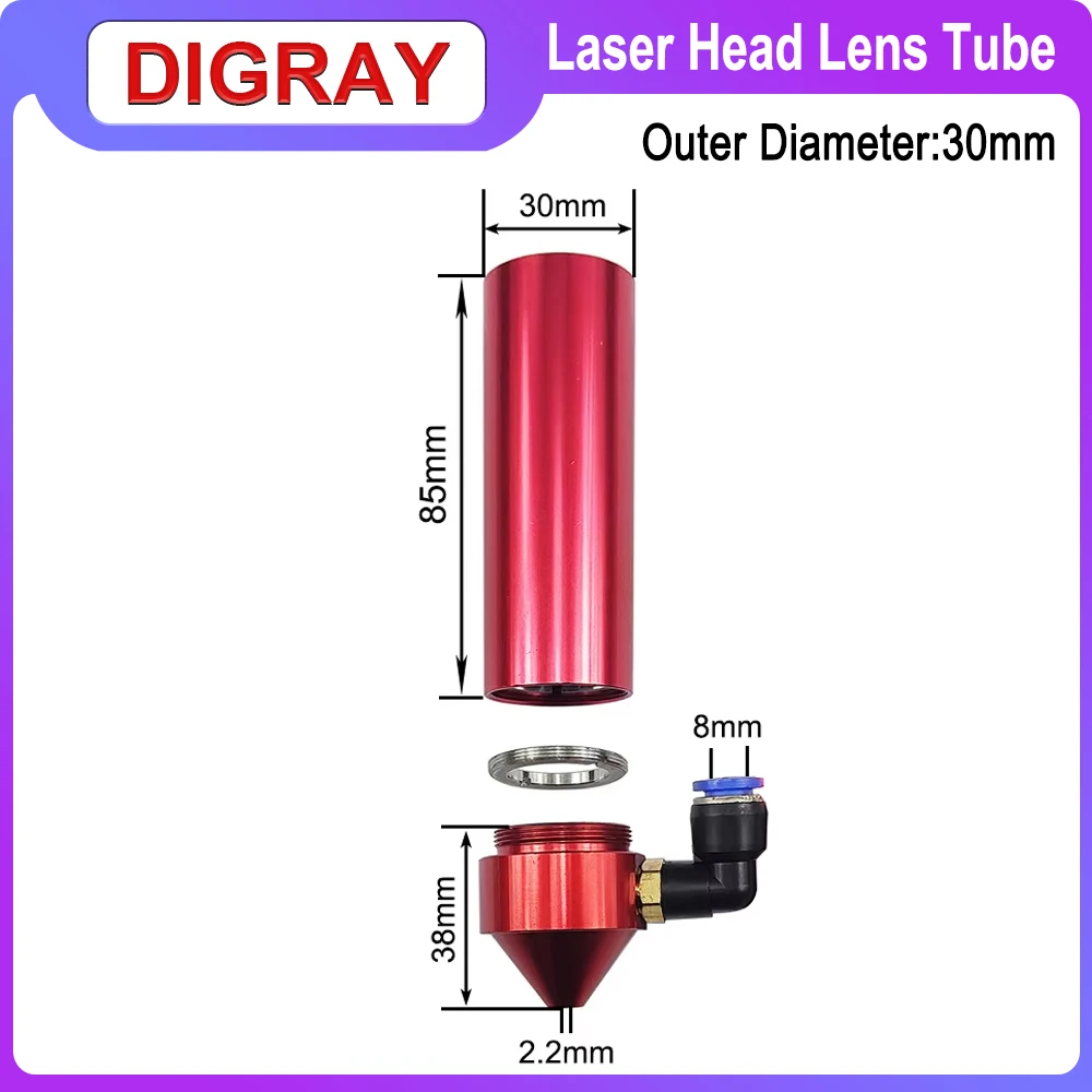 DIGRAY CO2 Laser Head Tube Outer Dia 30mm Is Suitable For Focusing Lens With Dia 25mm Focal Length 50.8/63.5/101.6mm.