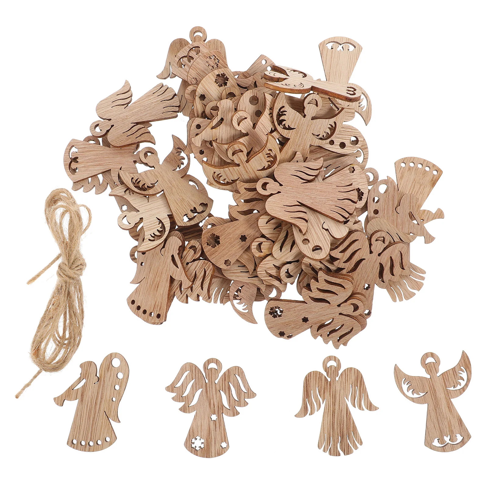 50 Pcs Wooden Angel Pendant Cutouts Unfinished DIY Crafts Slices Painting Bulk Chip