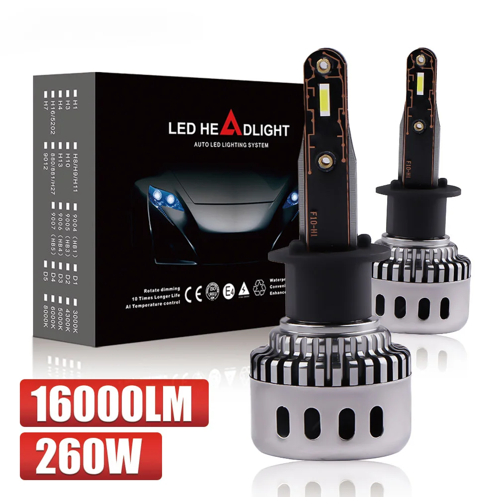 

2PCS P10 Led Light H1 H3 H4 9005 H7 H11 Car Headlight 260W High power 16000LM 1860 Chips H7 LED Canbus Fog Light 12V Car Bulb