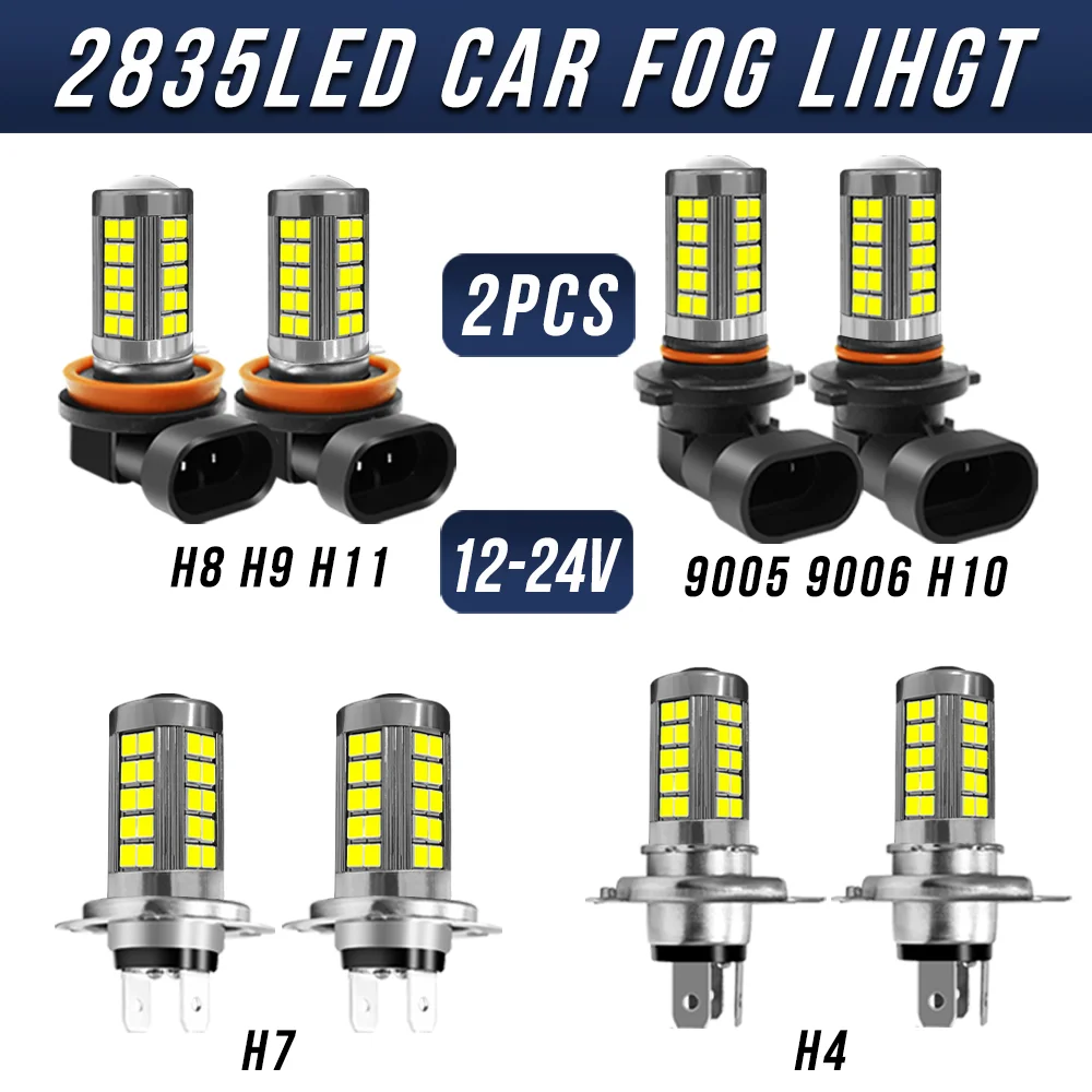 2PCS Car LED H4 H7 H8 H9 H10 H11 9005 9006 56SMD Car Truck Fog Lamp Car LED DRL Daytime Running Light Source DC 12V Car Styling