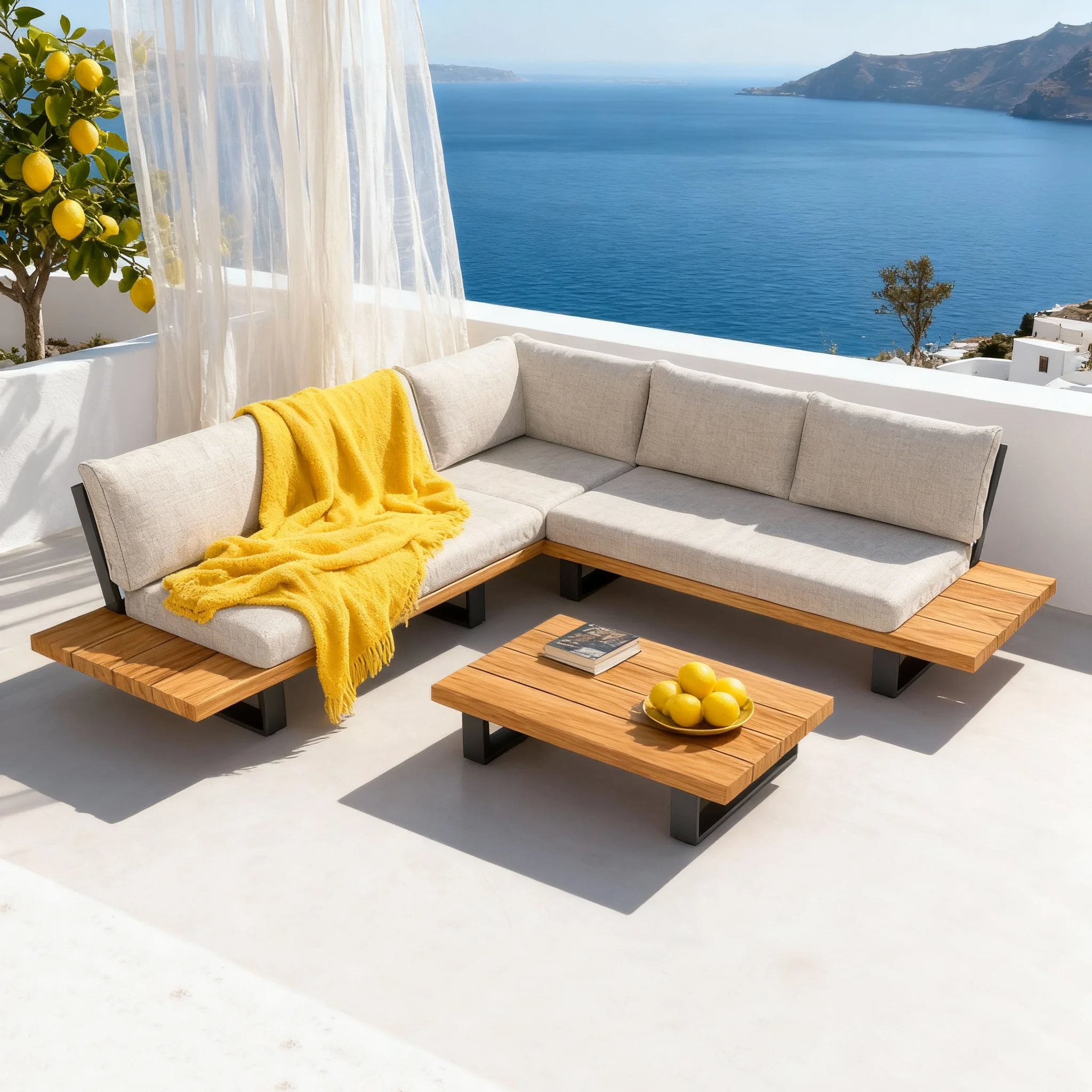 ！@Dwoo Luxury 3 Piece Garden Sofa Set Patio Sectional Seating Outdoor Furniture Set Waterproof All Weather L Shape Corner Sofa S