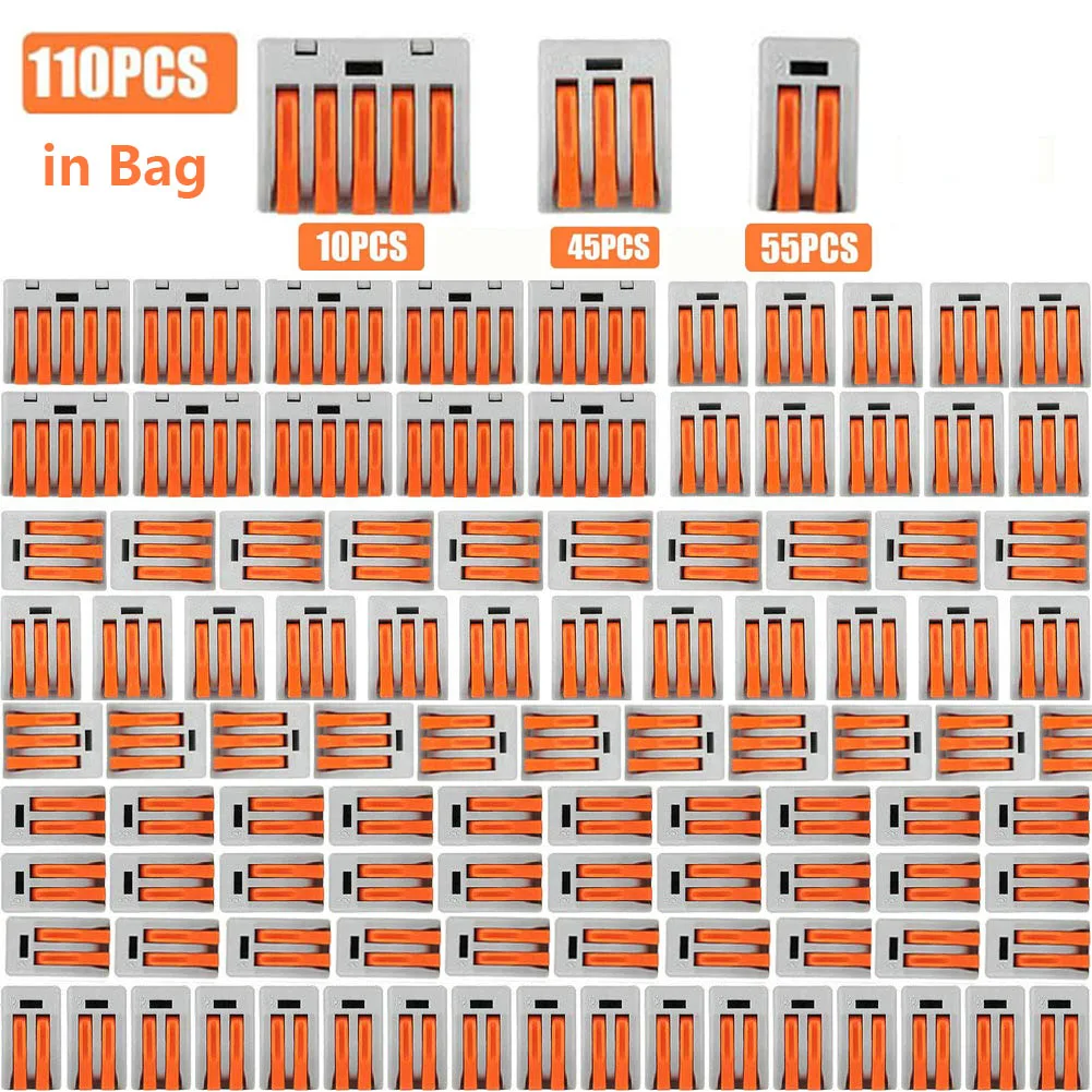 50/55/100/110-teiliges Hebelkabelverbinder-Set, Kompakte Schnellverbindungs-Klemmen für Elektrische Anschlüsse mit 2/3/5 Anschlüssen