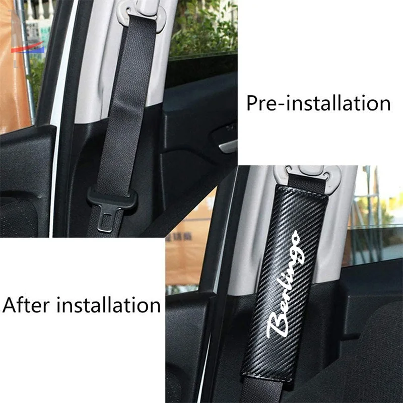 Carbon fiber leather with thick sponge seat belt shoulder pads for Citroen Berlingo B9 MK2 II