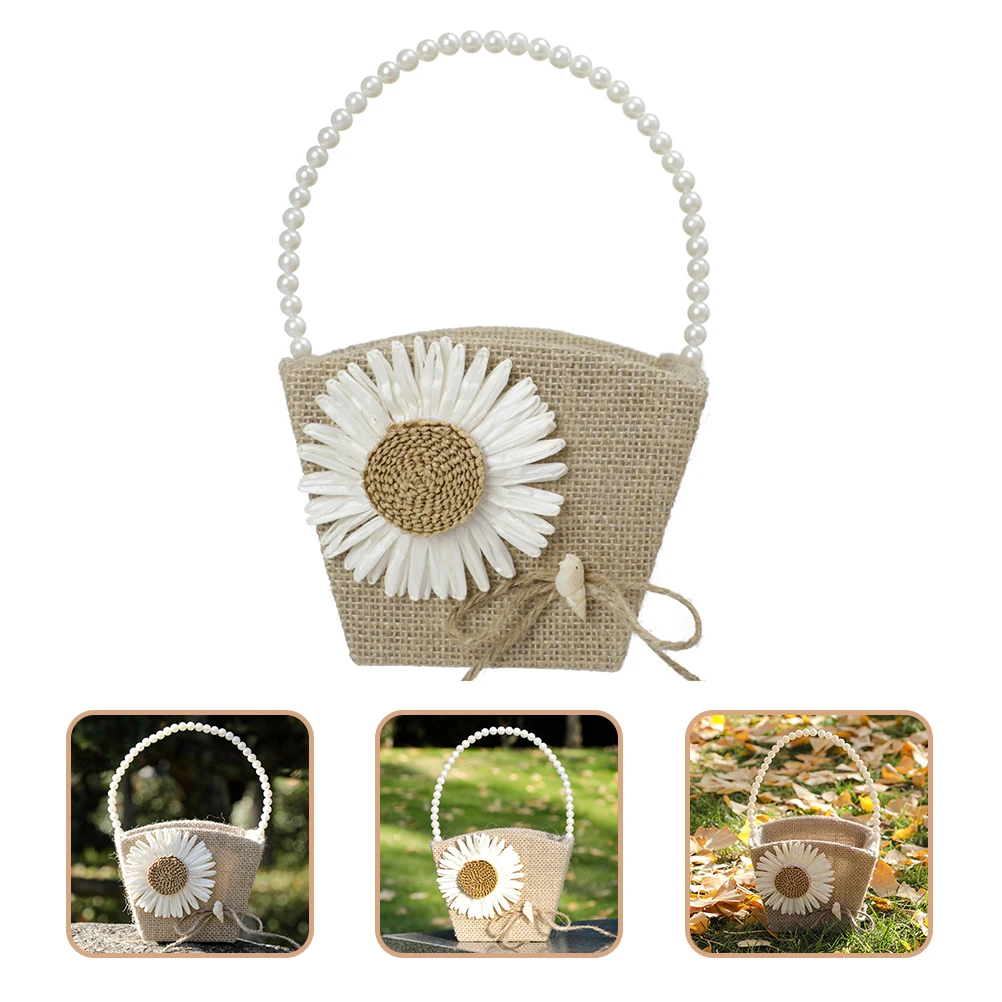 

Linen Bride Flower Basket H held Storage Container for Weddings Parties Snack Gift Baskets Home Decor Petal Wedding Girl Baskets