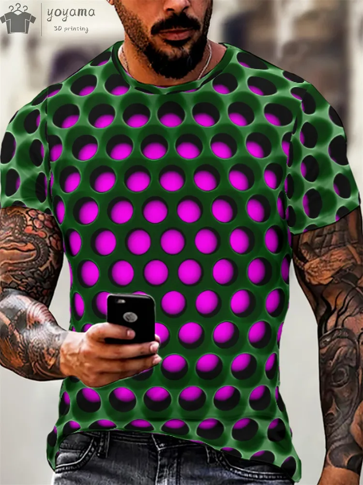 

Men's 3d Printed Abstract Hip-Hop Trend Visual Illusion Short Sleeved T-Shirt Fashion Top Gradient Harajuku Street Clothing Tees