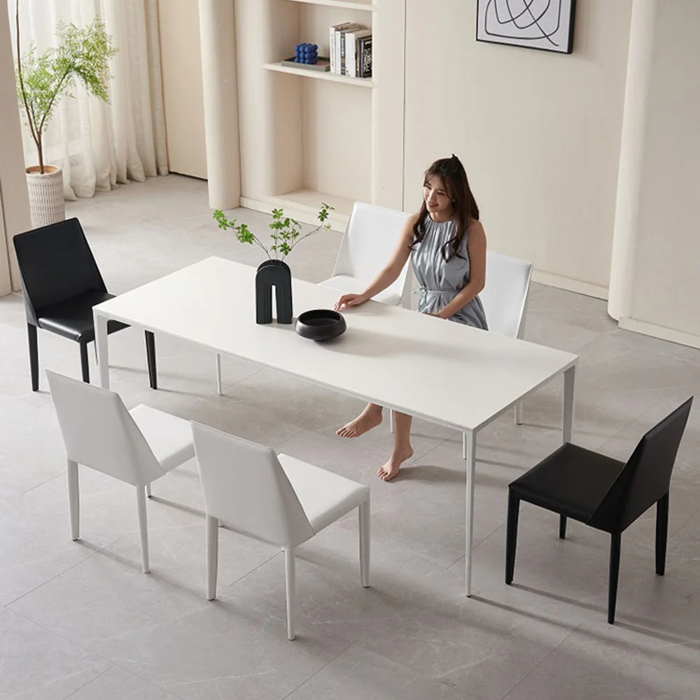 Nordic Simple White Dining Table Modern Dining Room Furniture 4 6 Seats Slate Dining Table And Chair