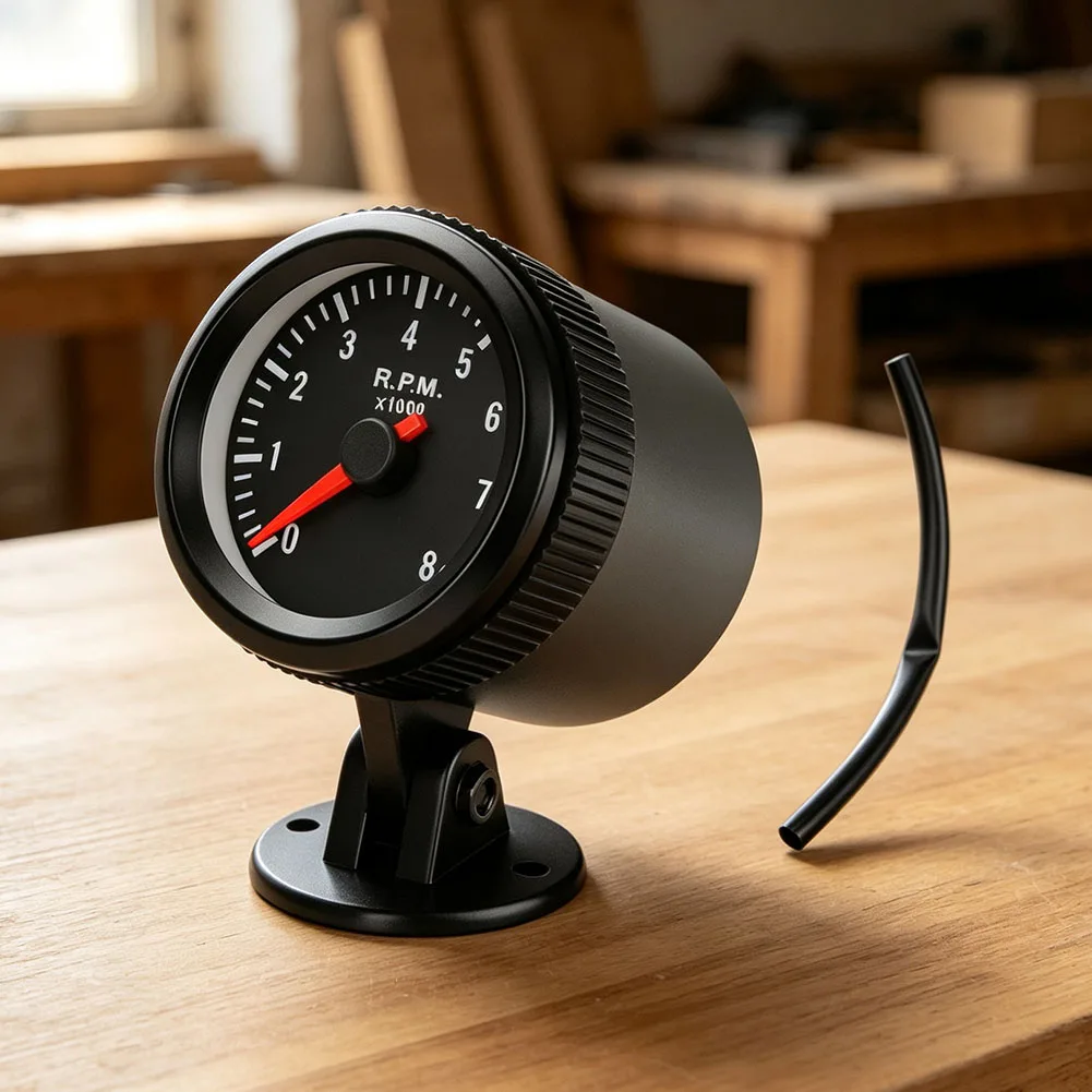 52mm 2 Inch LED Tachometer 0-8000 RPM Black Face White Illuminated Display for 12V 1-8 Cylinder Combustion Engines