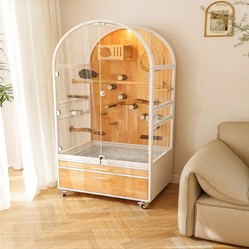 Luxury Villa Transparent Wooden Birdcage Triple Breeding Cage Glass & Solid Wood, Movable & Easy Clean Direct