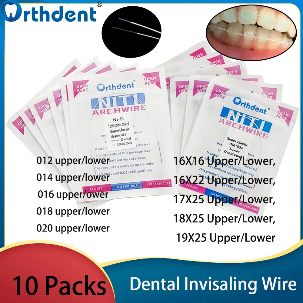 10 Packs Dental Orthodontic Invisaling Wire Super White Color Coated Niti Archwire Ovoid Form Round/Rectangular Dentist Material