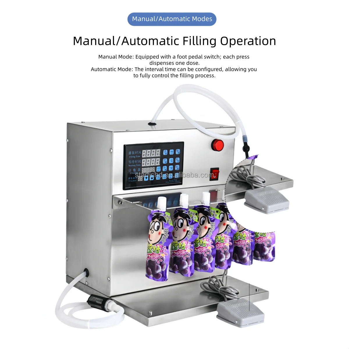 Desktop Semi-Automatic Self-Supporting Bag Filling Machine Multi-Head Suction Nozzle Pouch Broth Milk Liquid Filler