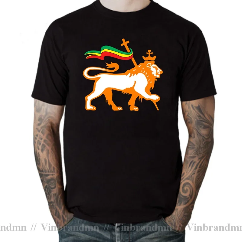 Novelty Red Yellow Green Stripes Rasta Lion of Judah T Shirt men Rastafarian Reggae Ethiopian Lion Flag T-Shirt Jamaica Clothing