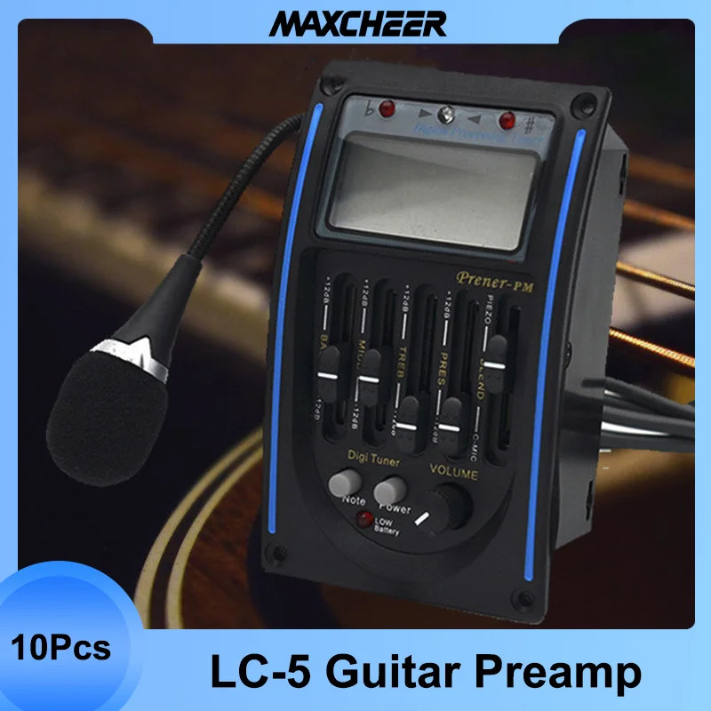 

10Pcs 5 Bands LC-5 Guitar Pickup for Acoustic Guitarra Preamp EQ Equalizer with Digital Tuner Pegar Instrumentos Guitar Parts