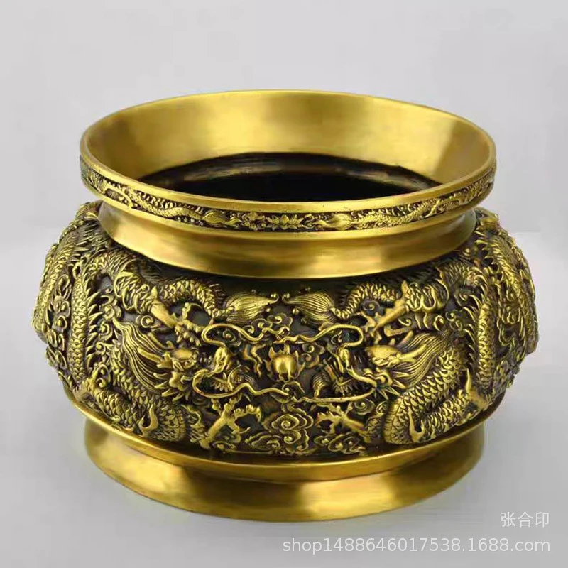 Brass Kowloon ornament, copper incense burner home shop use, for worshiping Guanyin and the God of Wealth