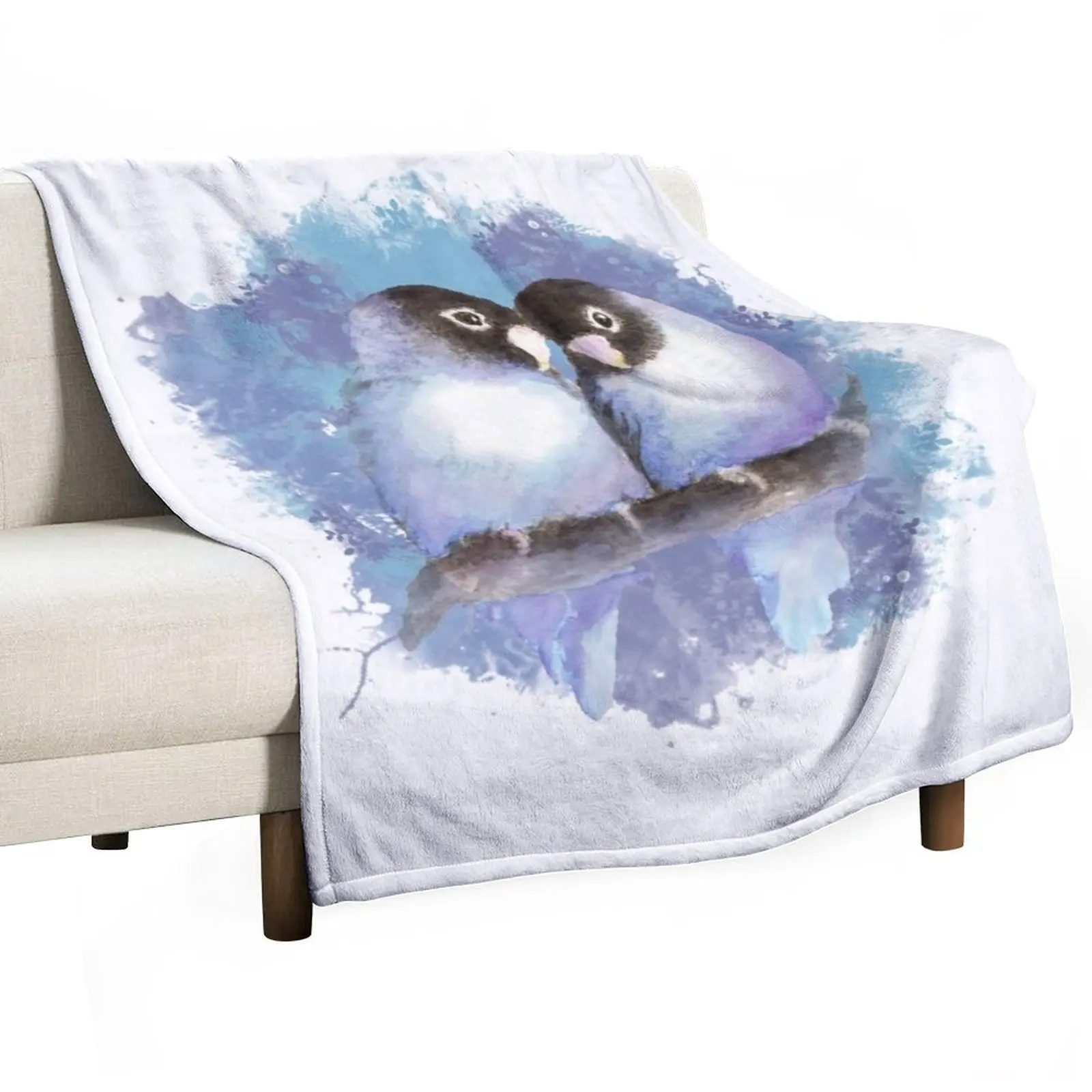 Watercolor Blue Lovebird art Throw Blanket Flannel christmas decoration Decorative Sofa Thin Blankets