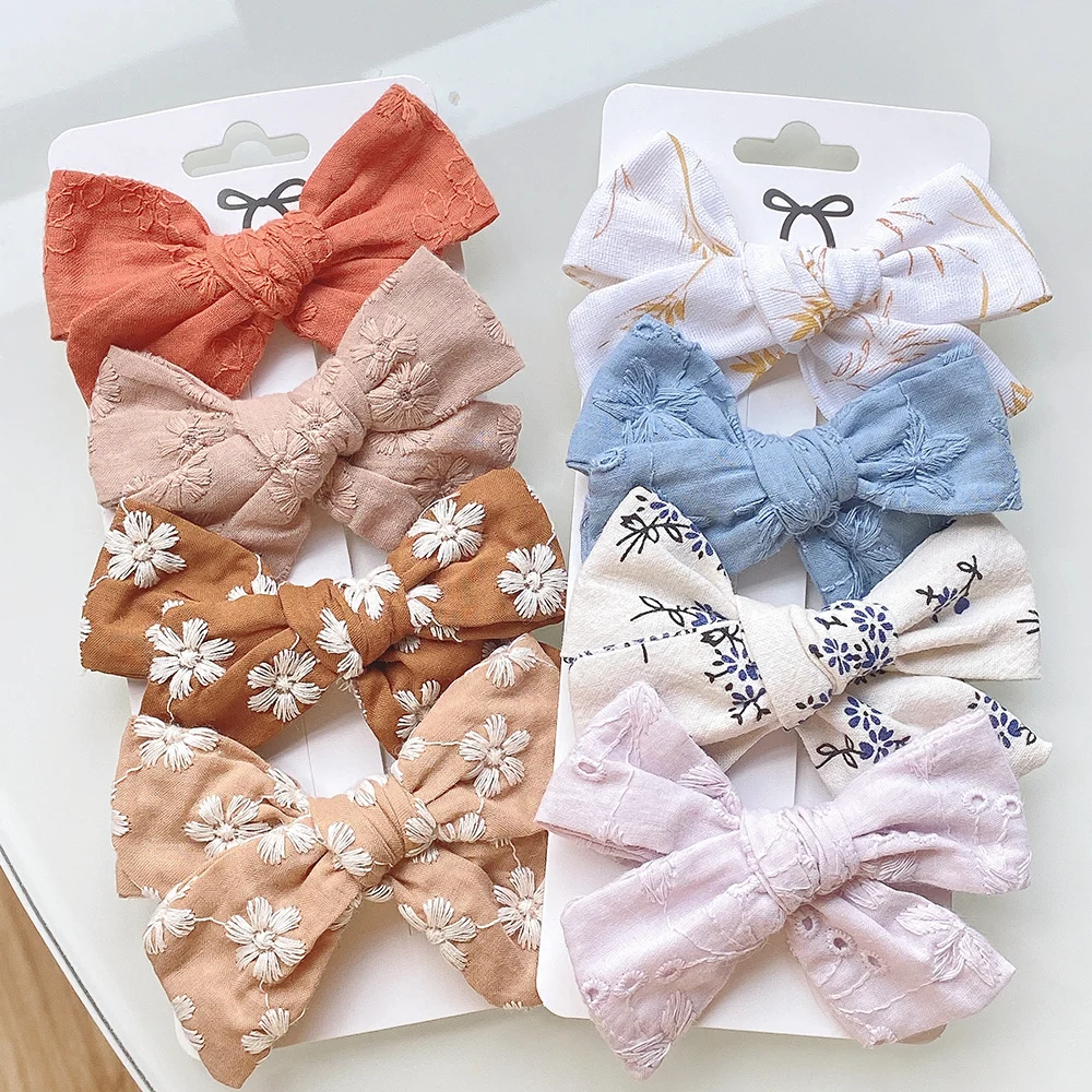 4Pcs/set Solid Hair Bows Clips For Baby Girls Cotton Bowknot Hairpins Barrette New Headwear Bow Clips Kids Hair Accessories Gift