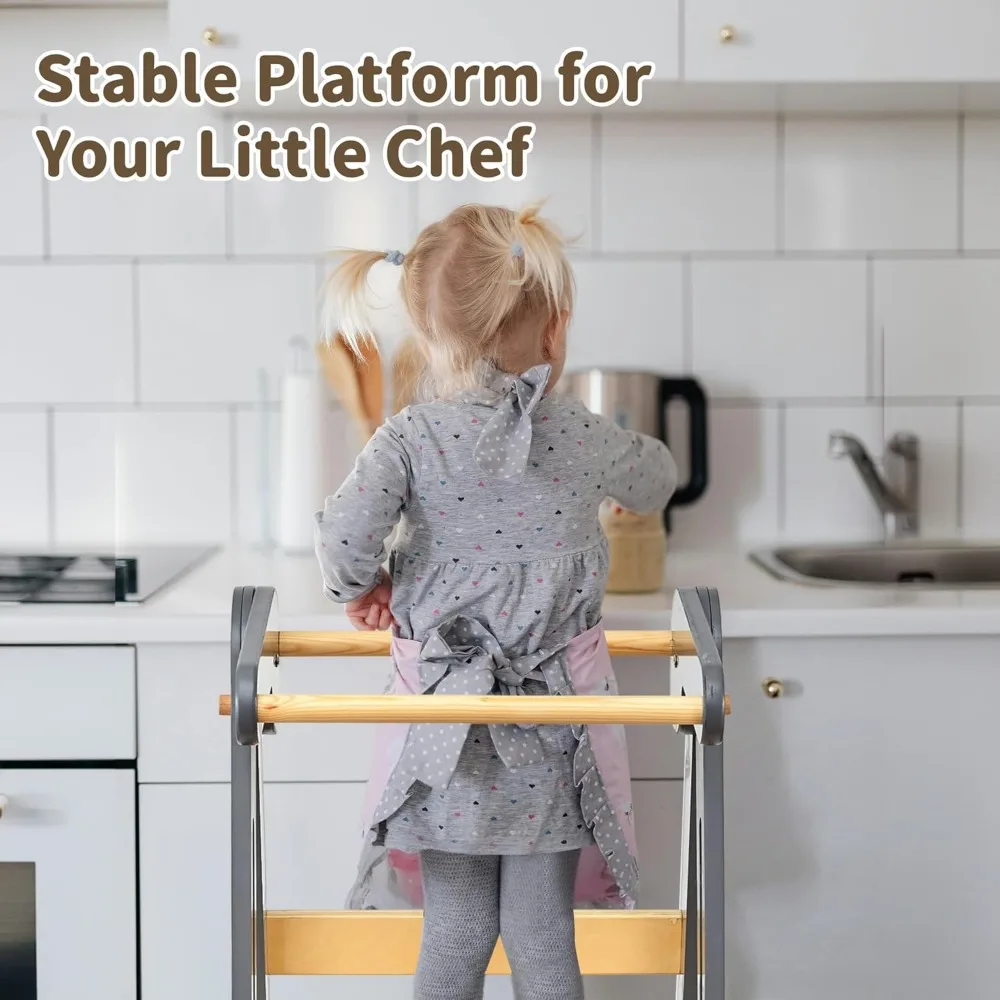 Taburete plegable de cocina premontado، torre plegable para learn con 3 alturas ajustables، torre Montessori para niños de 1.