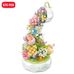 SEMBO 575pcs Block Florist Series Light Music Box Building Blocks DIY Teacups Flower Romantic Model Holiday Gifts Toys For Girls