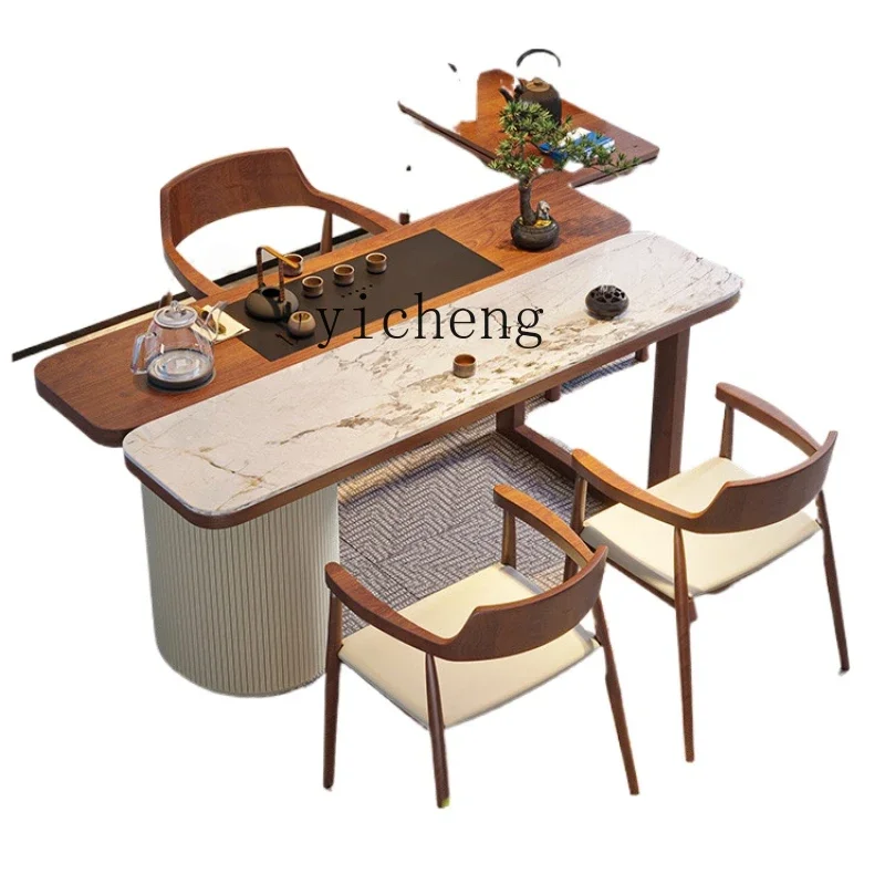 

XL balcony tea table and chair combination modern simple leisure rock slab solid wood tea table