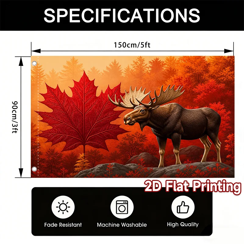 1pc Moose And Red Maple Leaf Printed Garden Flag Polyester Flag Solely No Pole Included