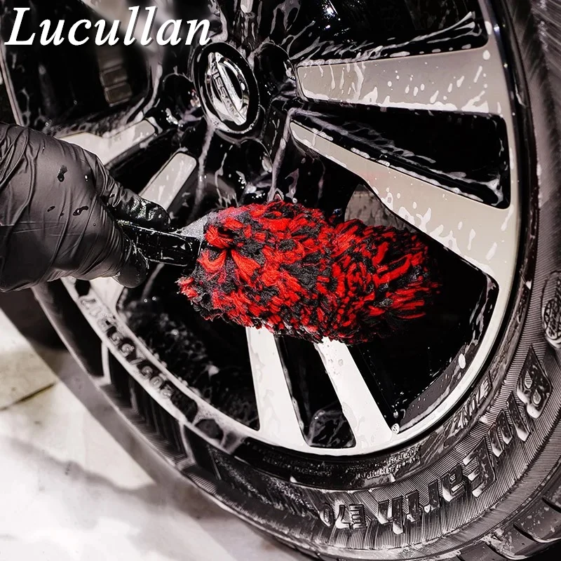 Lucullan Red Wheel and Rim Brush   Microfiber Safe For Exhaust, Tires, Rims, Engine Bays