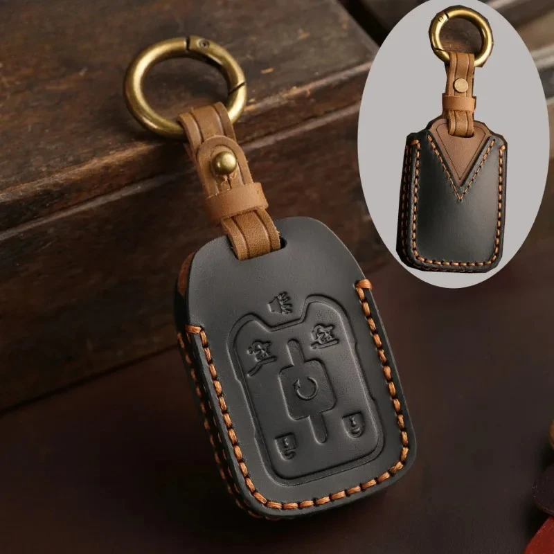 

Leather Car Key Cover Case fob For Chevrolet Suburban Silverado GMC Terrain Yukon Tahoe Sierra Smart Auto Accessories Key Ring