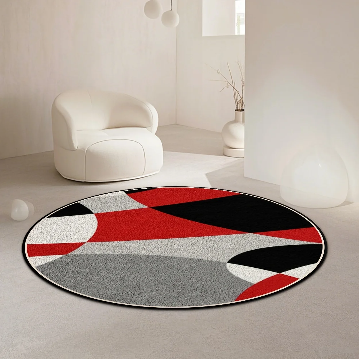 Black White Abstract Swirl Round Rug  Modern Contrast Spiral Circular Mat Minimalist Chair Floor Carpet for Living Room Bedroom