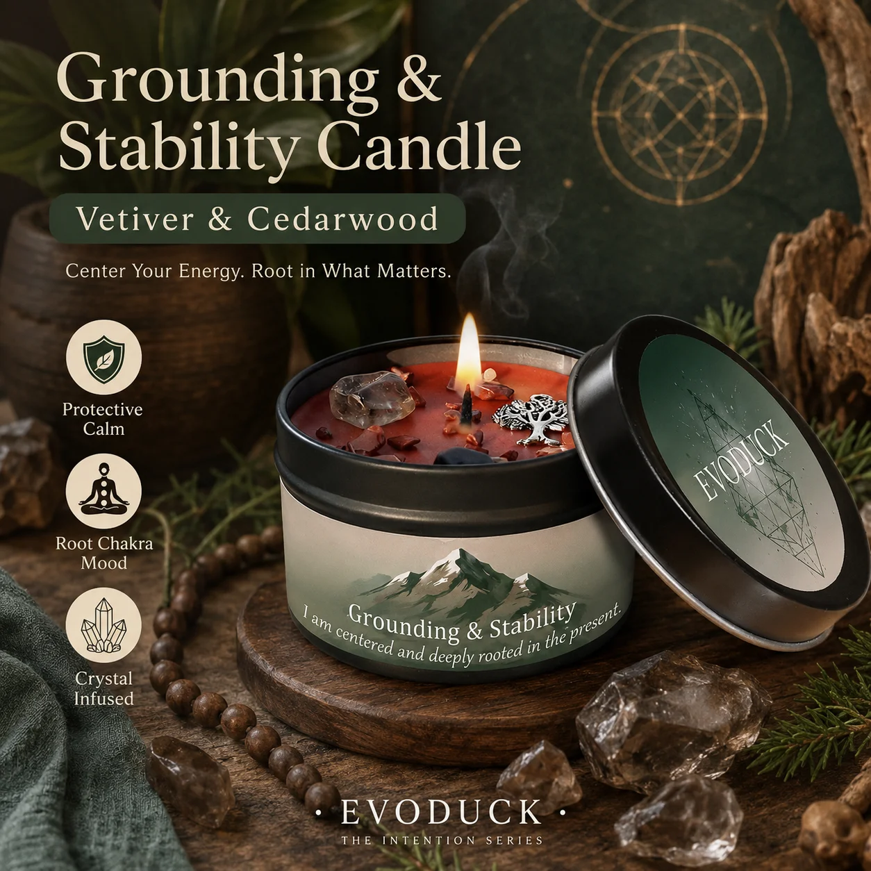Vela Aromática de Vetiver y Cedro, Vela de Aromaterapia para Equilibrio y Estabilidad, Decoración para Sala de Meditación, Regalo Espiritual para Yoga, 3oz