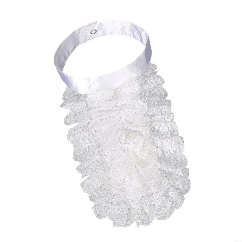 Q39C Steampunk Victorian Colonial Whtie Ruffled Lace Jabot Faux Collar Necktie for Stage Party and Cosplay Costume Outfits