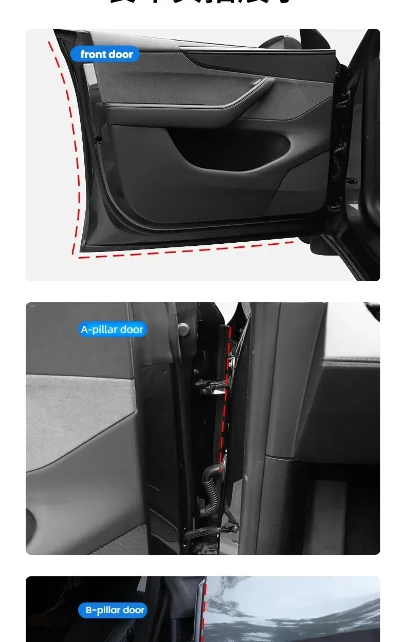 For All Tesla Model YL/Y Juniper 2021-2026 Door Seal Kit Soundproof Rubber Weather Strip Wind Noise Reduction Kit