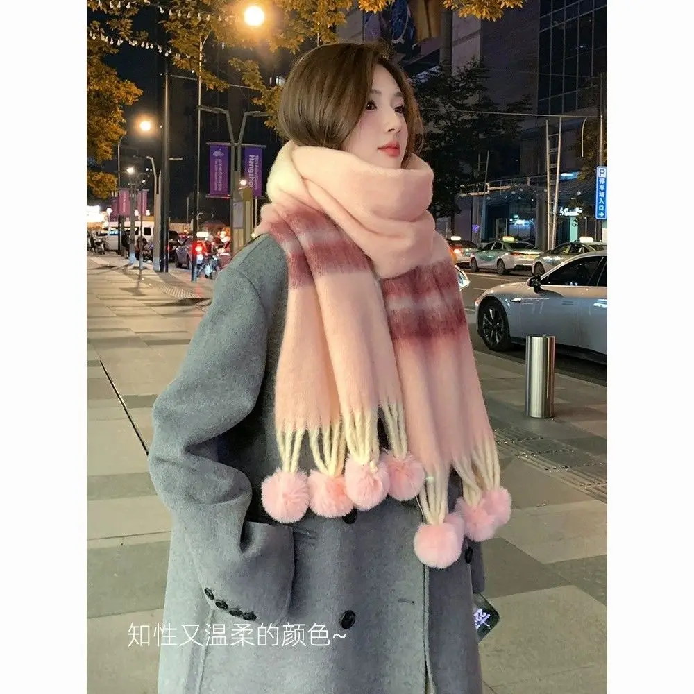 

High Quality Striped Pink Women Scarf Fashion Wrap Soft Causal Muffler Female Korean Style Tassel Plaid Ladies Scarves Wh122