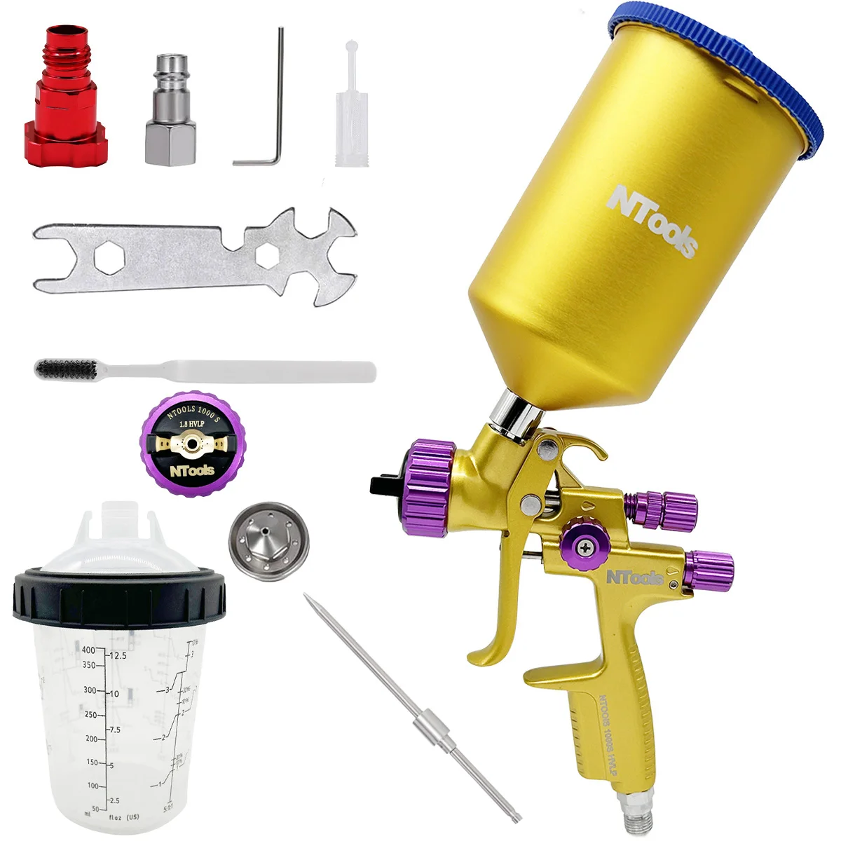 1.3MM HVLP Spray Gun Add 1.8MM Nozzle Kit Car Repair Paint Spray Guns 1000S Air Spray Gun With 400cc Mix Tank Airbrush