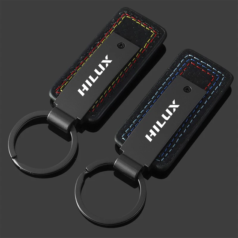 High Grade Car Logo Keychain Stainless Steel Leather Key Ring Gift For Toyota Hilux Surf Vigo Revo 2017 2018 Keyring Accessories