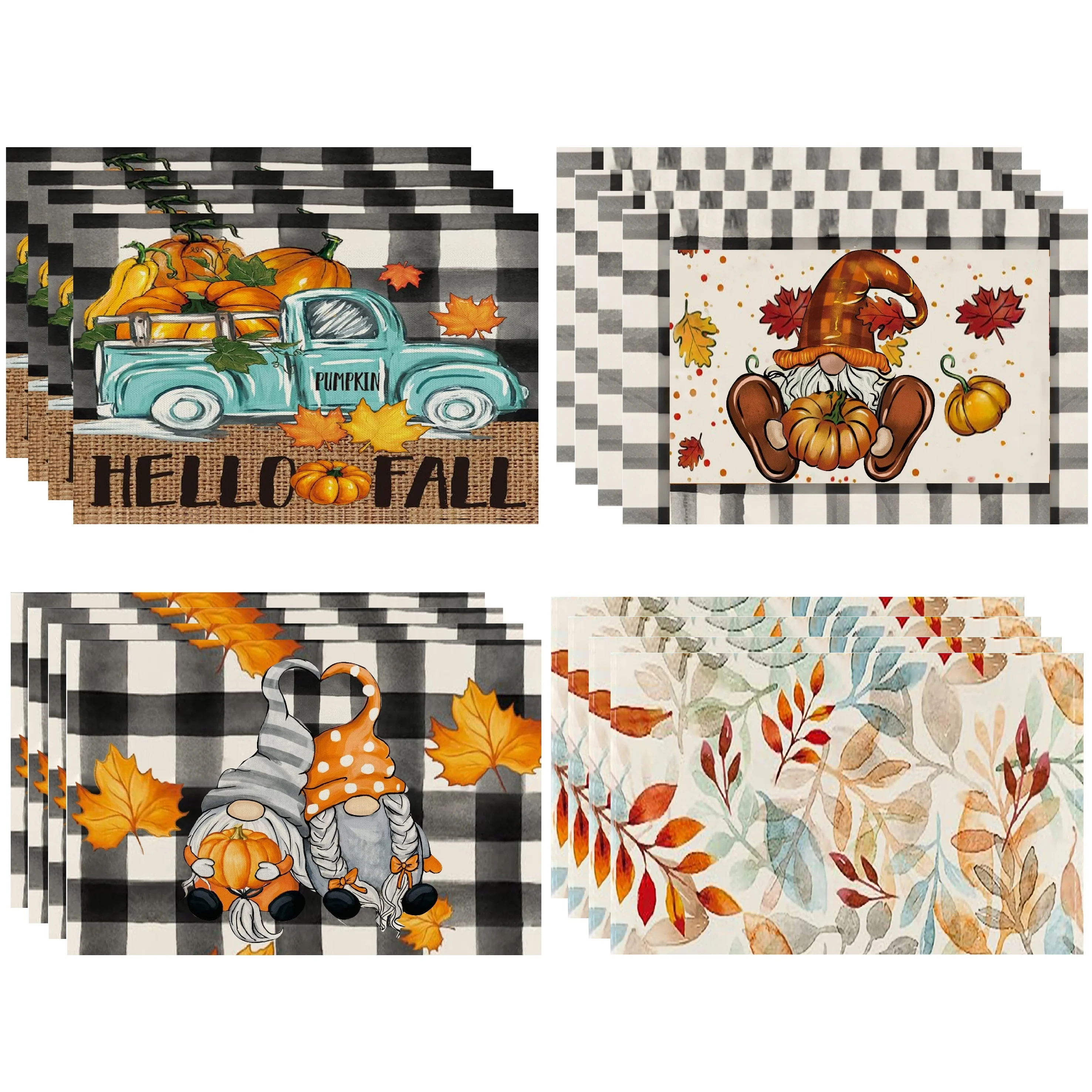 1pc Linen Placemats,Halloween Autumn Thanksgiving Pumpkin Activity Placemat, Western Food Pad, Coffee Table Mat