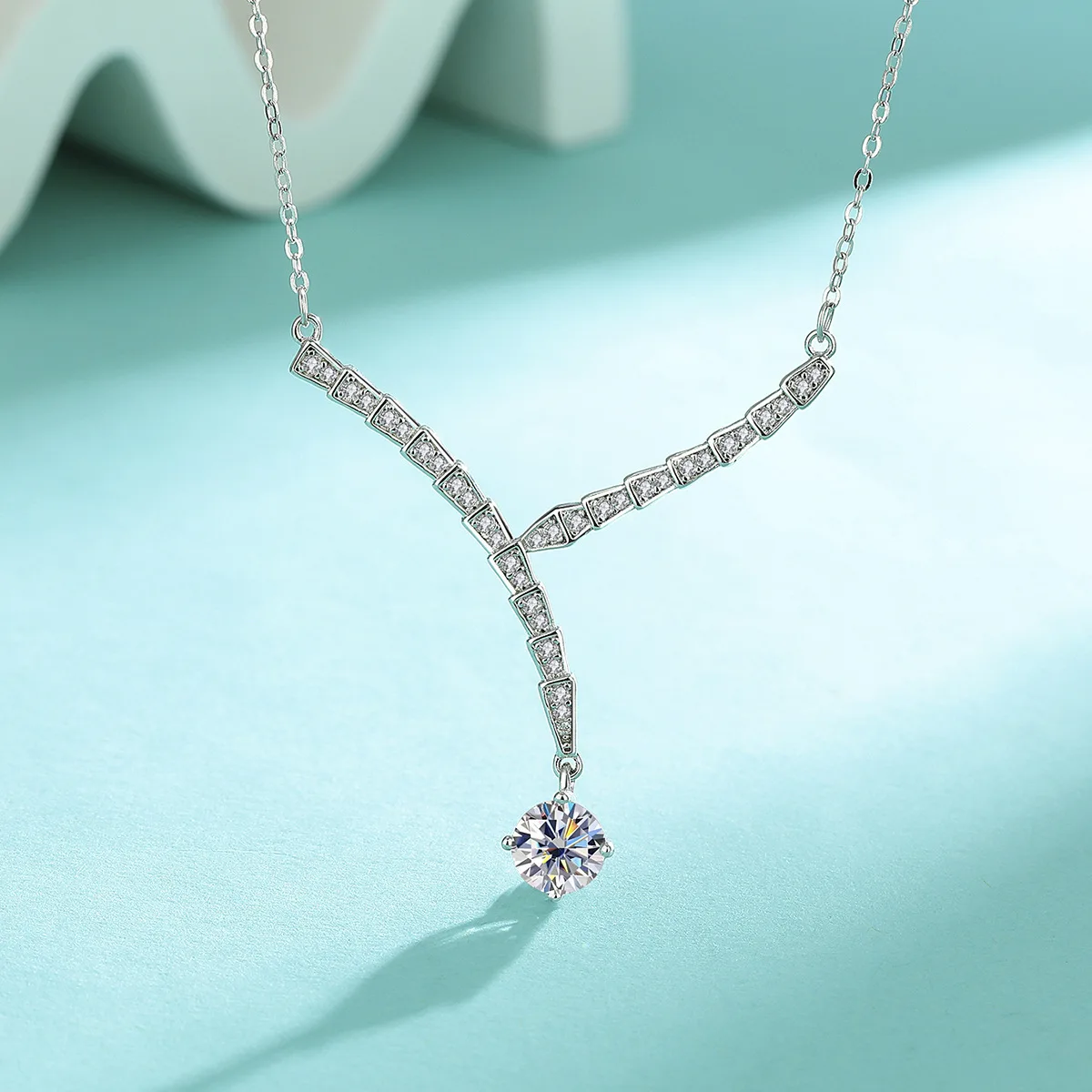 

BIJOX STORY S925 Sterling Silver Moissanite V-Shaped Necklace for Women Wedding Jewelry Diamond-Studded Pendant Collarbone Chain