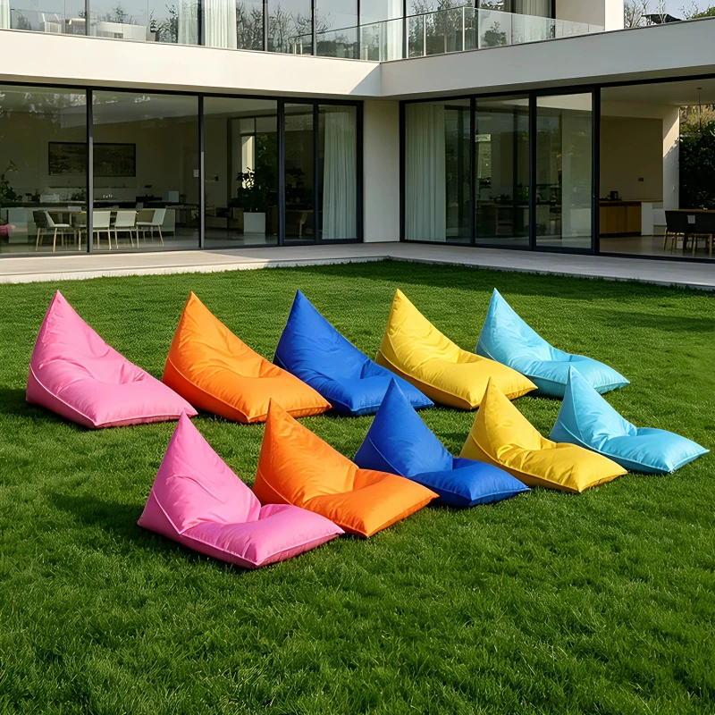 Outdoor Triangle Bean Bag Chair Waterproof Cloth Lazy Sofa Garden Picnic Camping Floor Lounge Seat Orange Beanbag Furniture