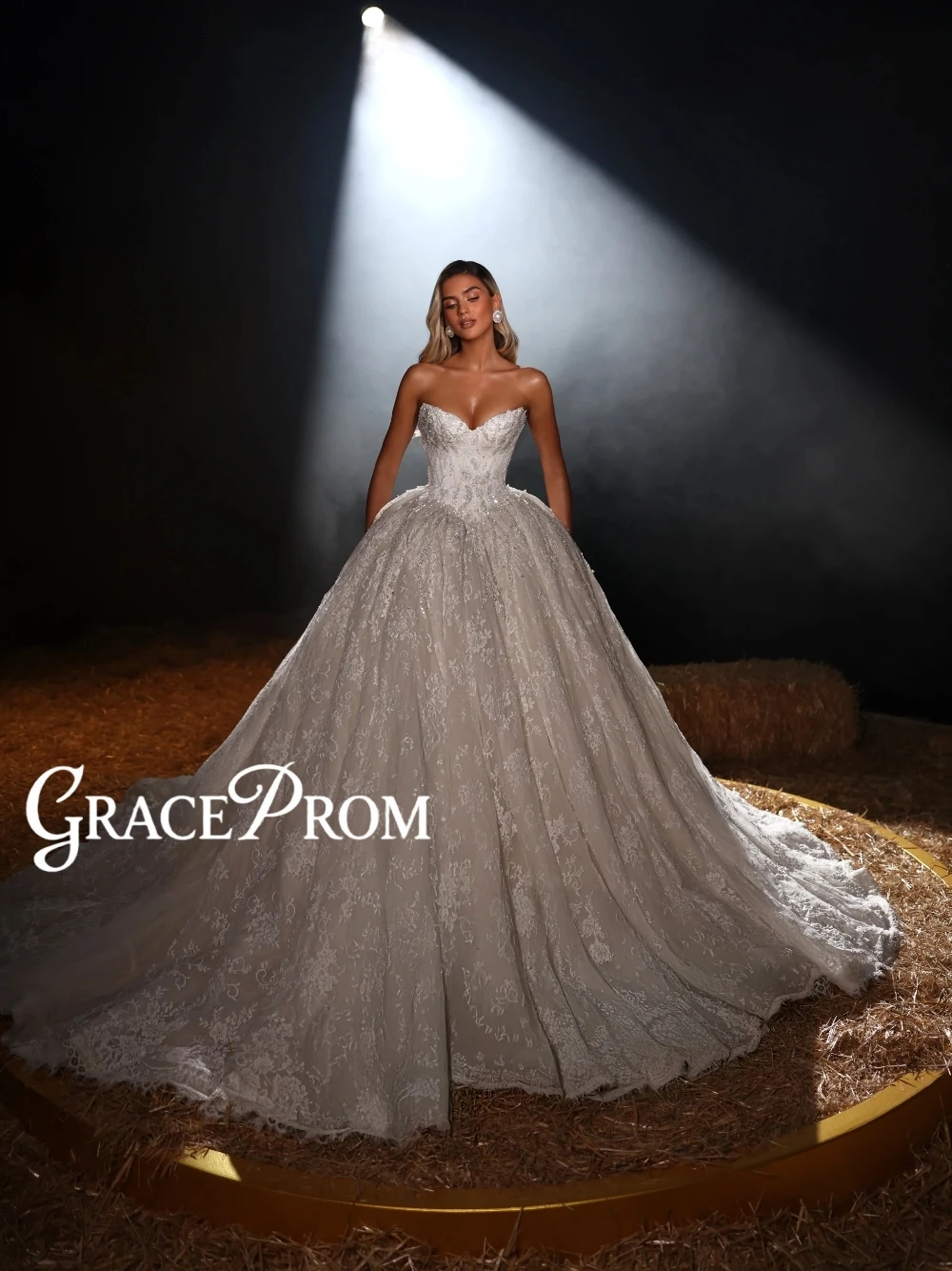 Fully Lace V Neckline Wedding Dress Graceful Ball Gown Fitted Waist Pearls Customized Bride Wear Charming Modern For Women