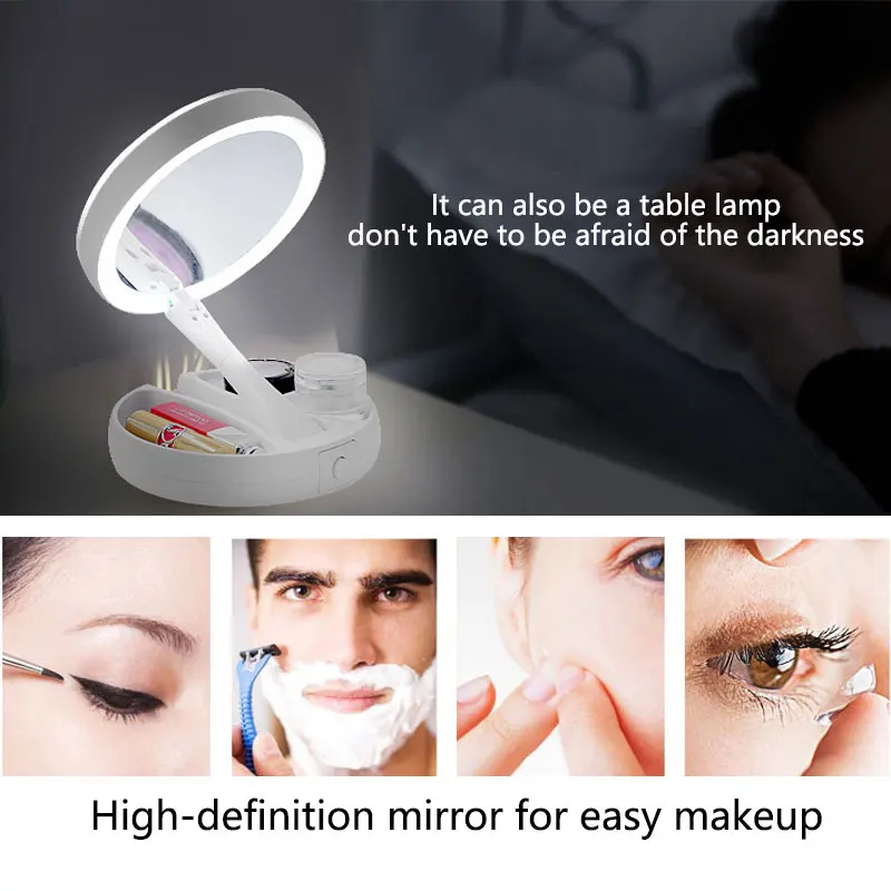 1X 10x Magnifying Vanity Mirror with LED Lighted Flexible Foldable Desk Makeup Mirror Lighting Dressing Makeup Lamp