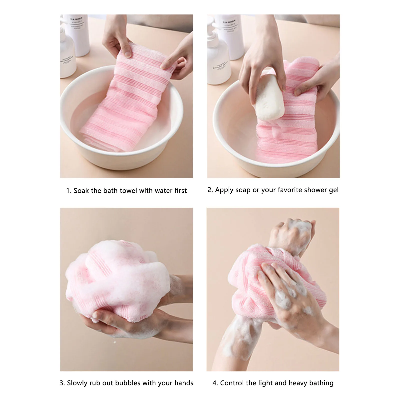 Exfoliating Bath Towel Soft Long Back Scrubber for Showering Body Care Nylon Polyester Washcloth Skin Smoothing Durable