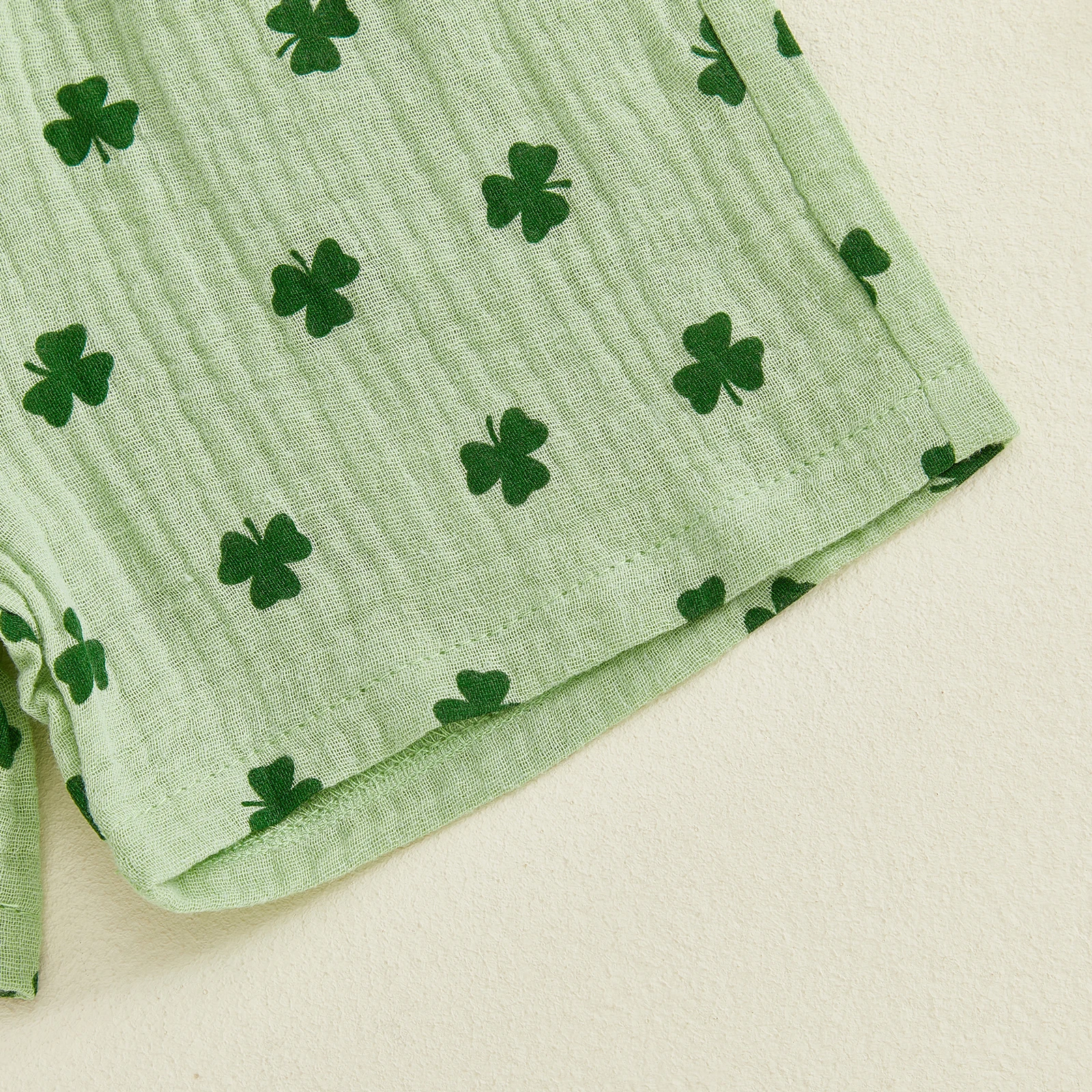 Toddler Boy Summer Sets Shamrock Print Short Sleeve Lapel Button Down Shirt Shorts Cotton Linen Outfit
