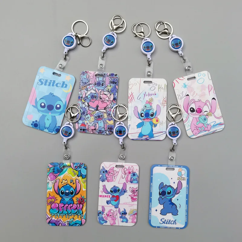 

New Disney Stitch Card Holder Kawaii Cartoon Transit Card Case Student Campus Card Retractable Pull-Tab Access Card