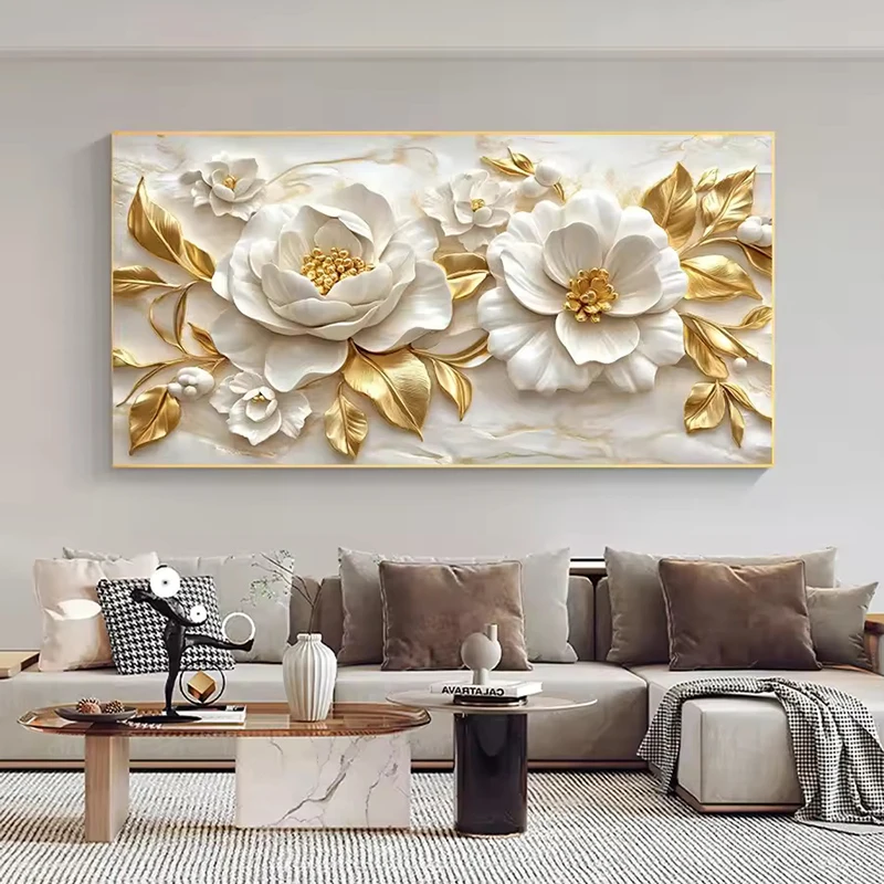 Flowers Tree Deco Canvas Painting Landscape Golden White Tree Floral Posters Prints picture for Living Room Art Wall Decor